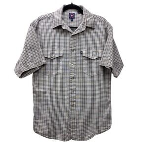 Panhandle Slim Mens Short Sleeve Western Pearl Snap Plaid Shirt Blue Tan Size M